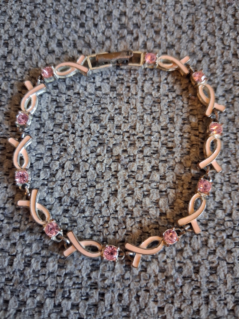 Avon Pink Ribbon Link Bracelet with Pink Crystal Accents